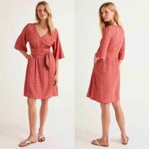 Boden Dominique Midi Wrap Dress – Coral Pink Polka Dot Size 6
